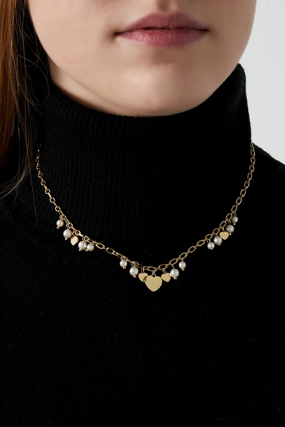 Hearts & pearls ketting zilver