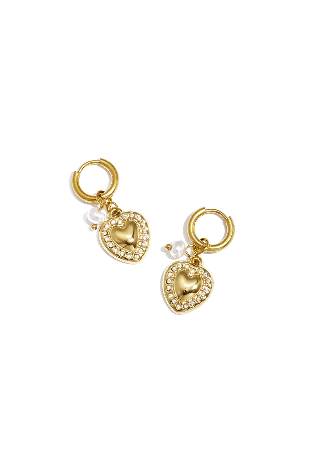 Hart charm met parel oorbellen goud