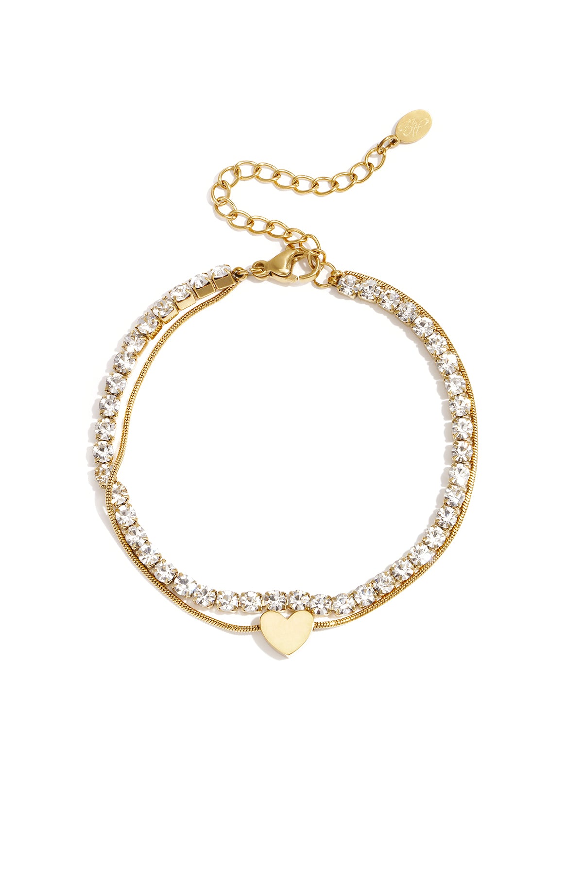Dubbele armband met hartje en zirkonia Steentjes
