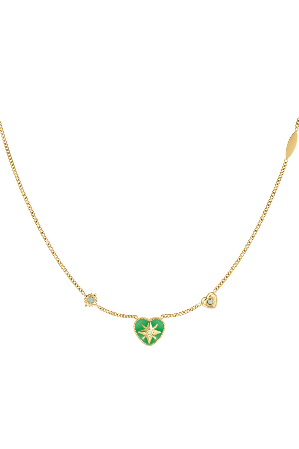Groen hart met steentjes ketting goud