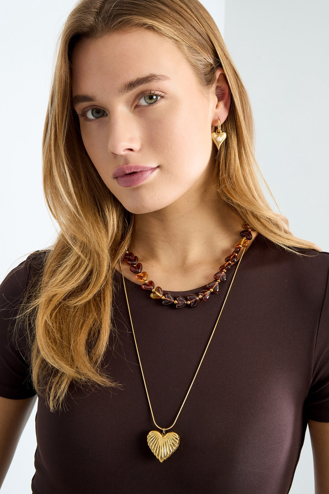 Ketting met hartjes amber