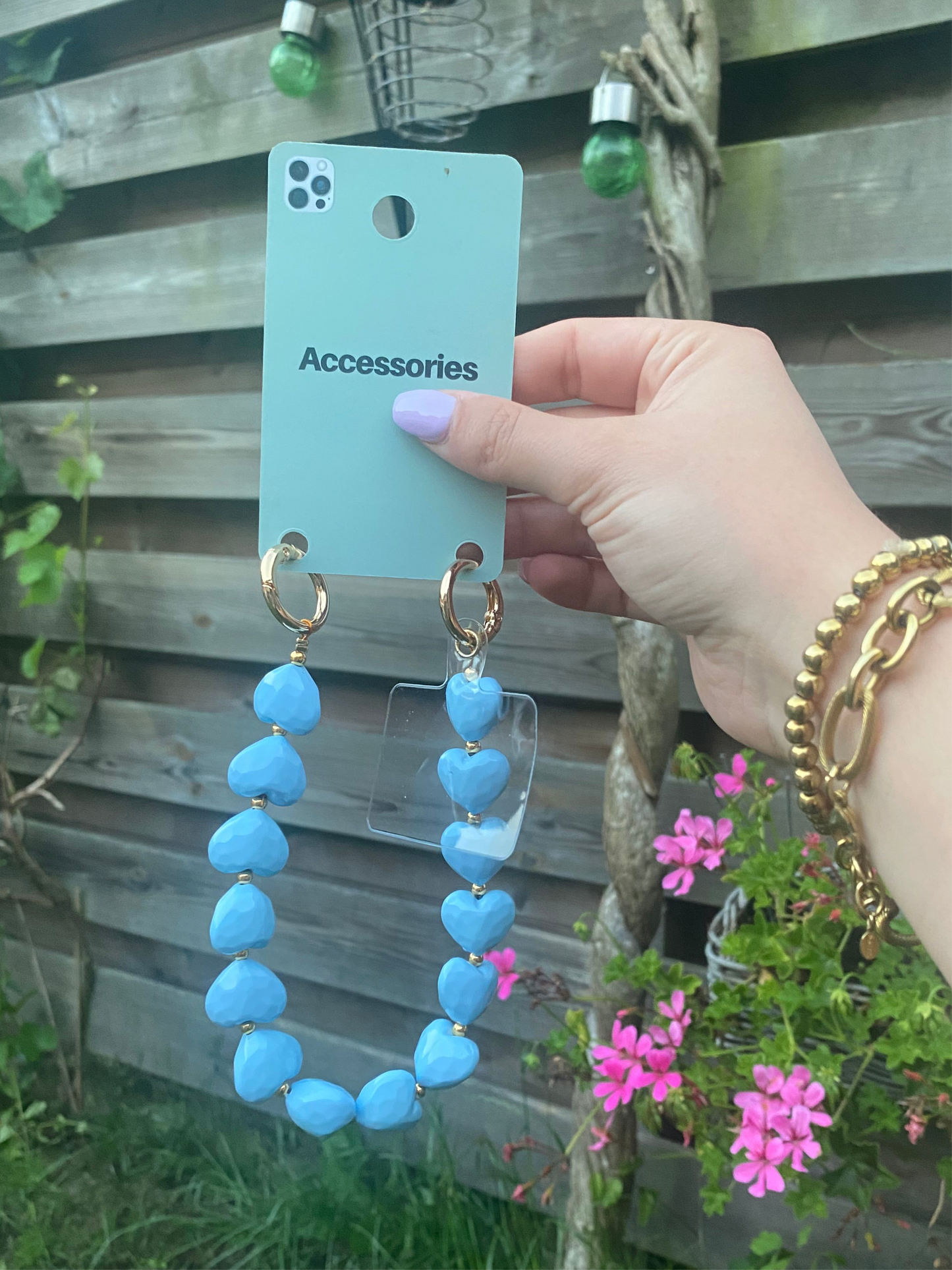 Telefoonkoord hartjes blauw