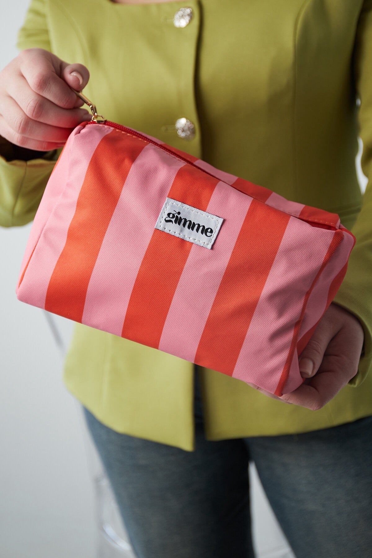 Makeup tas grote streep oranje roze