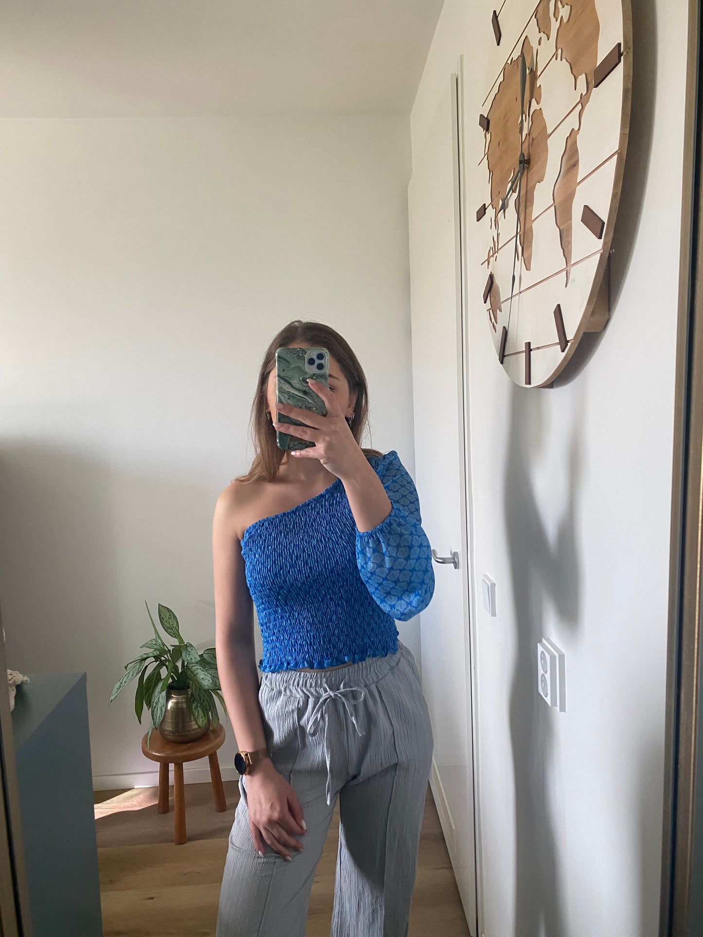 Lina - One shoulder top blauw