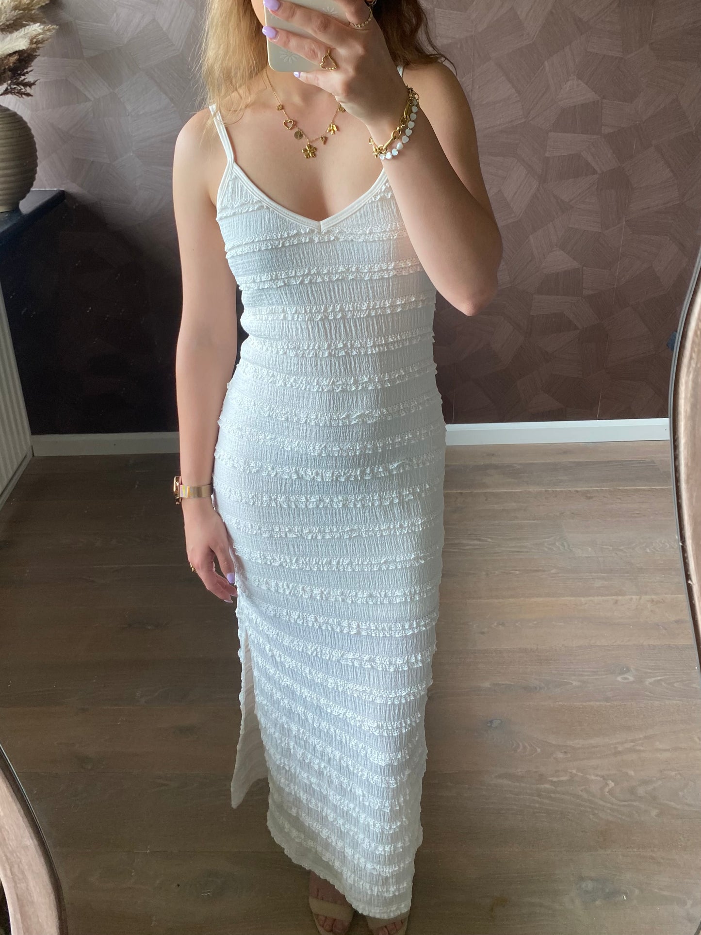 Mila - witte maxi ruffel jurk