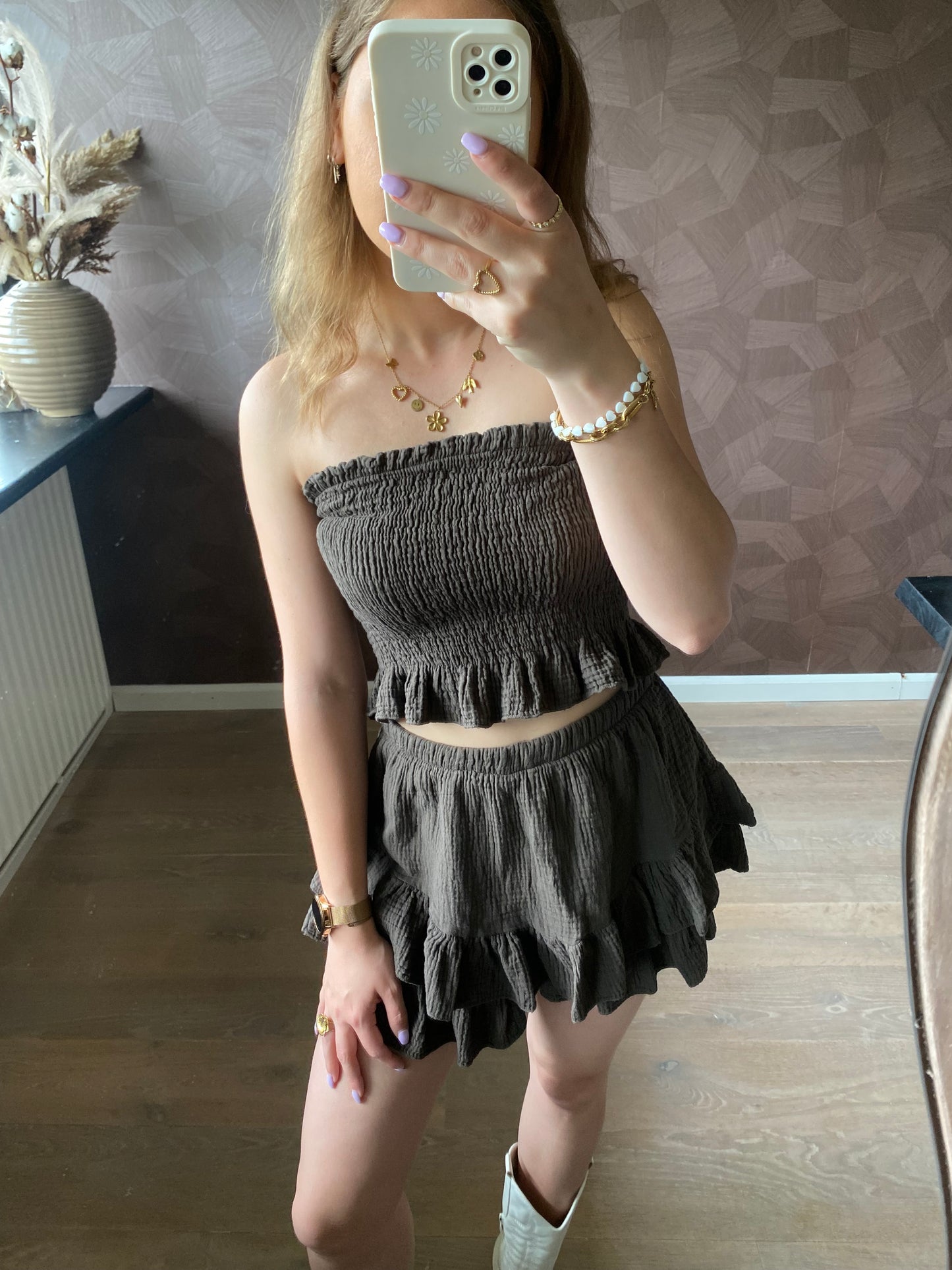 Jade - bruin co-ord setje skort en bandeau top
