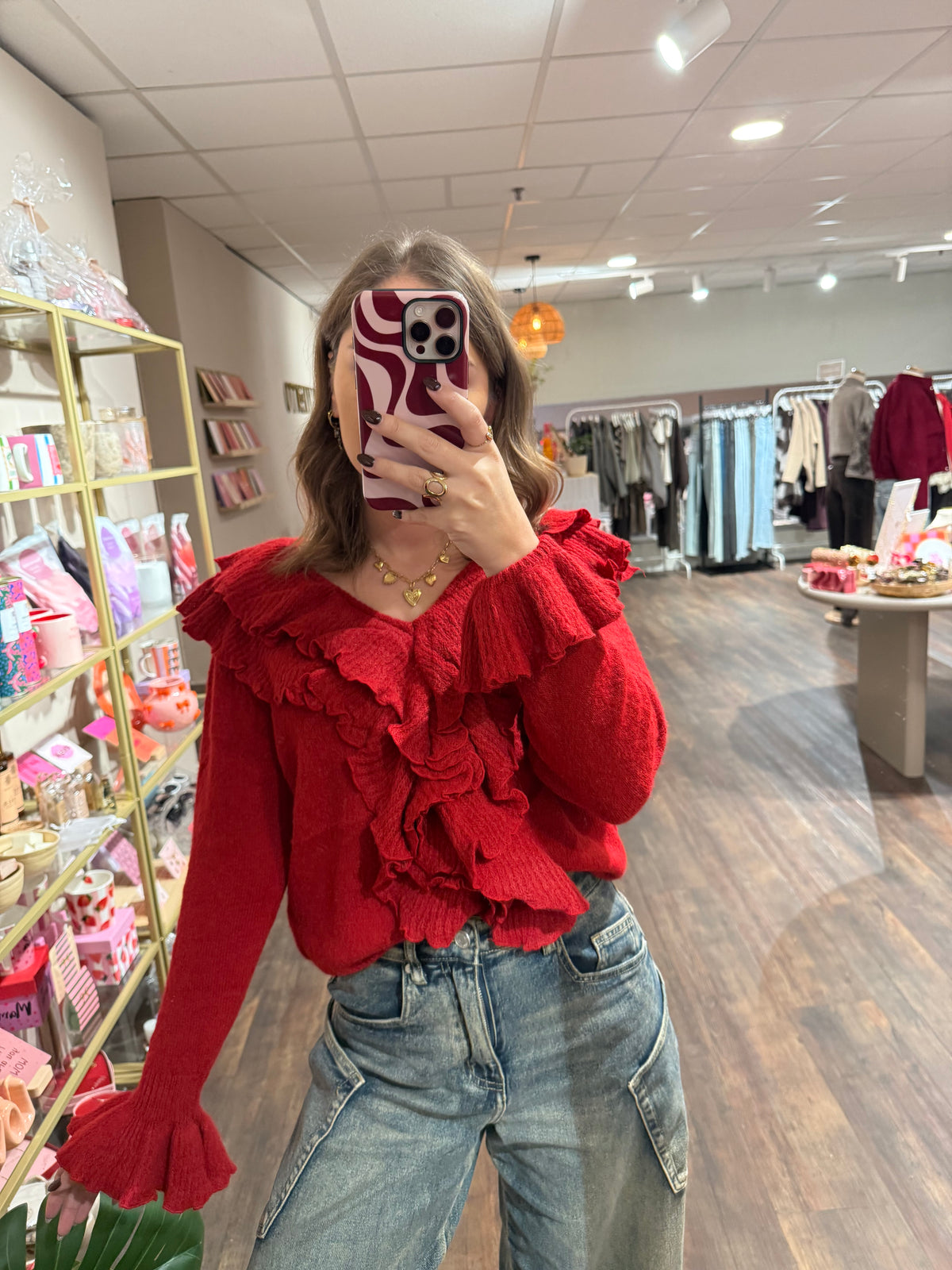 Eva - ruffle trui rood