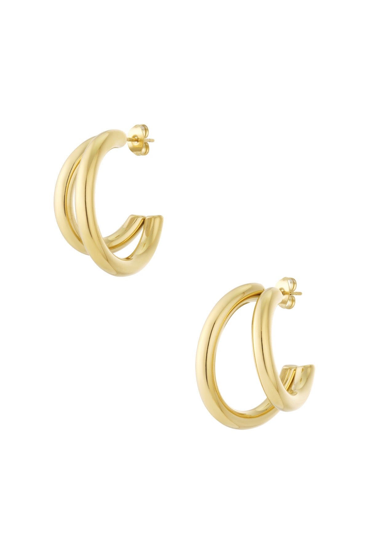 Small double hoop oorbellen goud
