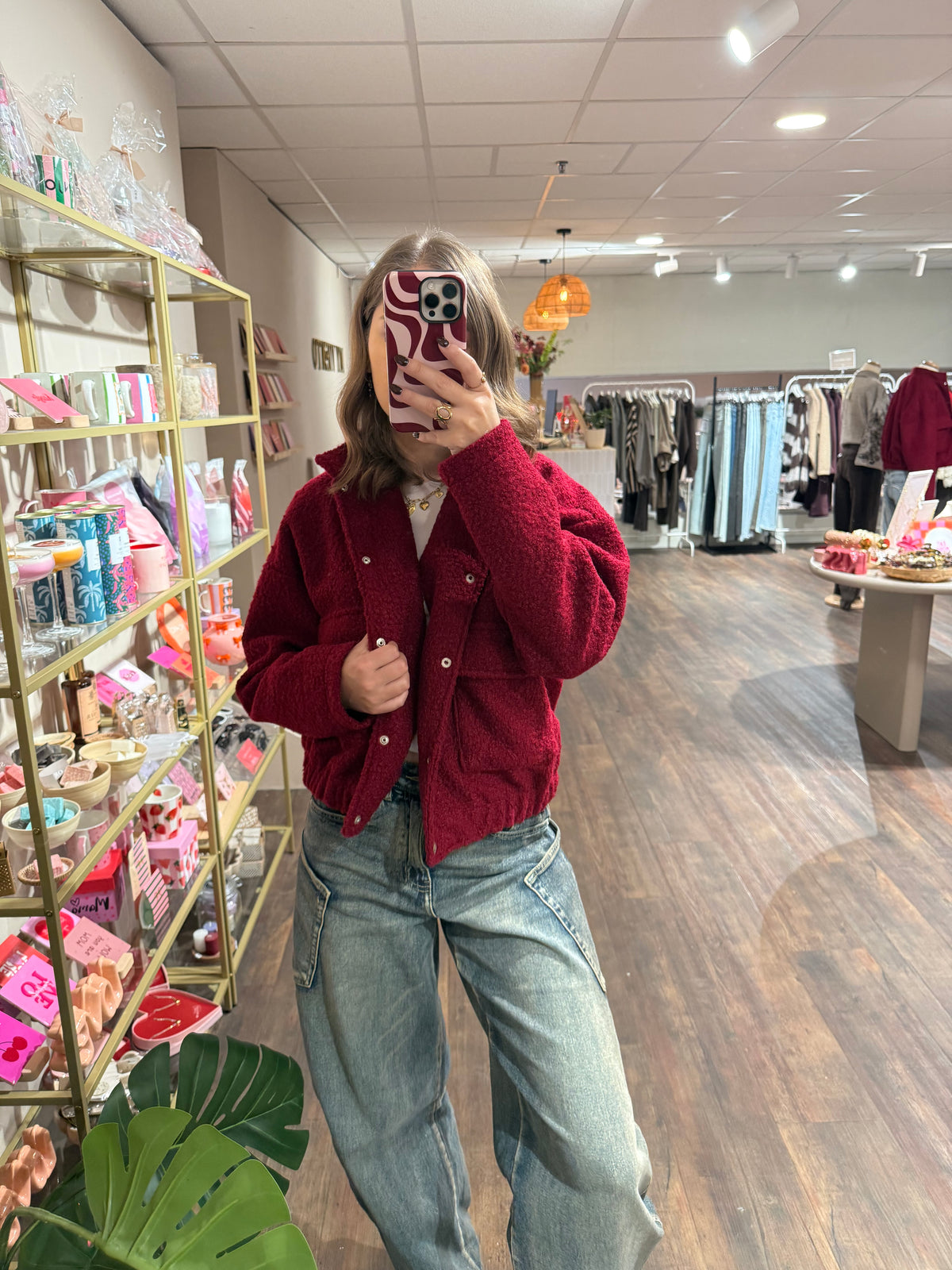 Sara - teddy bomber jas bordeaux