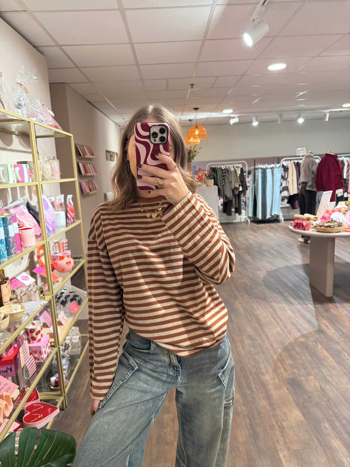 Rosie - gestreepte longsleeve camel