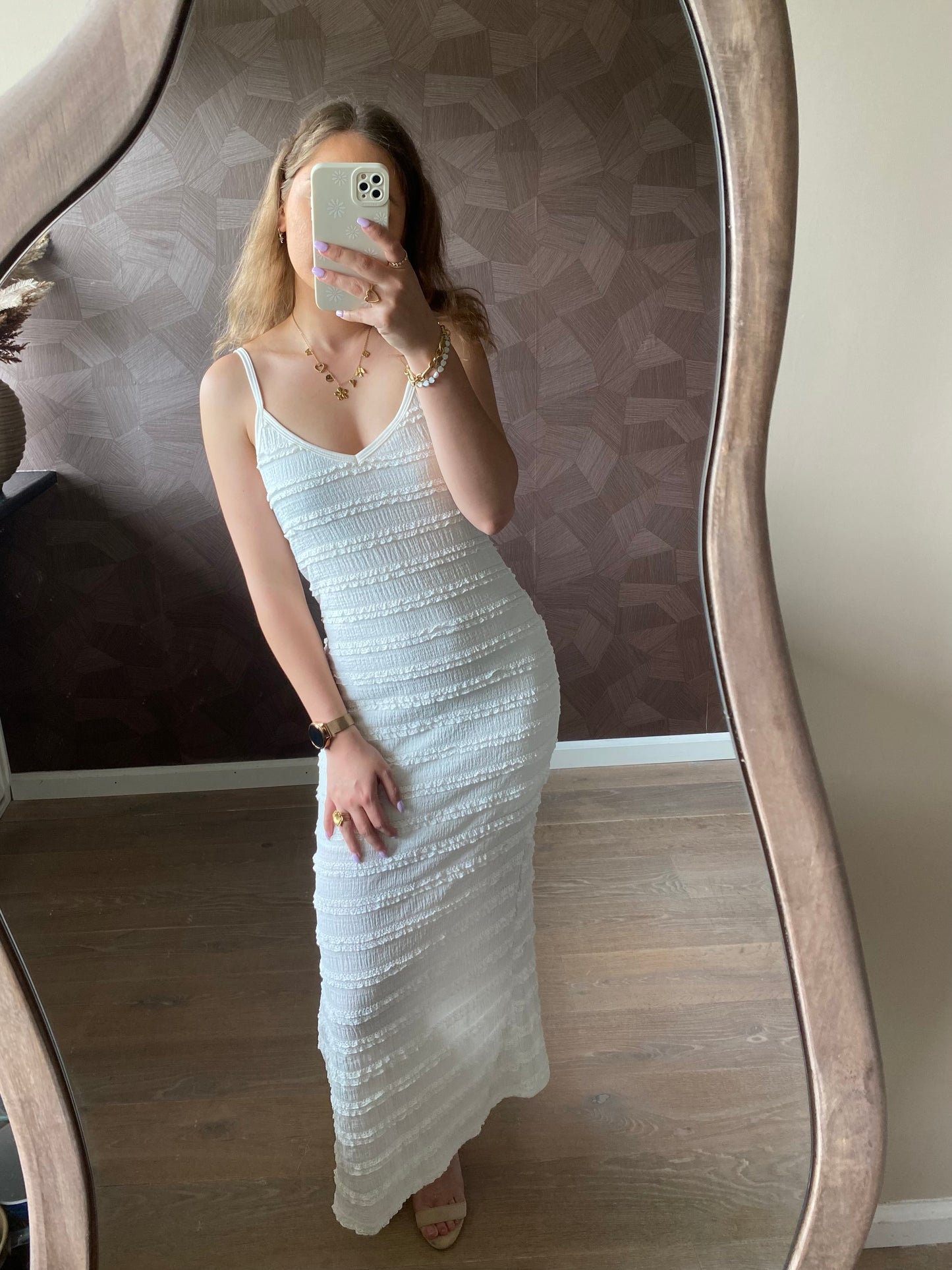 Mila - witte maxi ruffel jurk