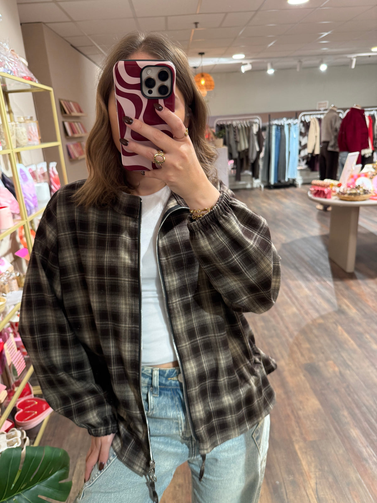 Meike - geruit vest met rits bruin