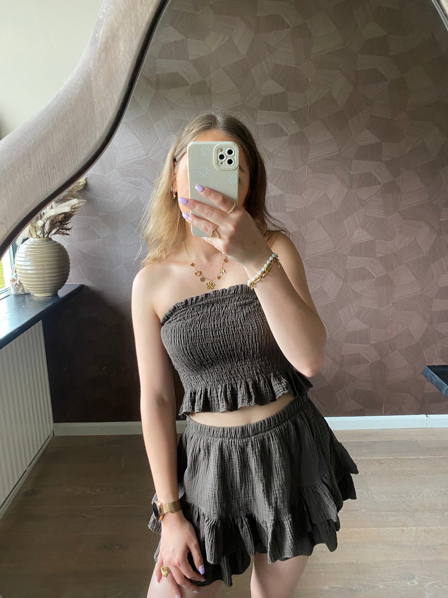 Jade - bruin co-ord setje skort en bandeau top