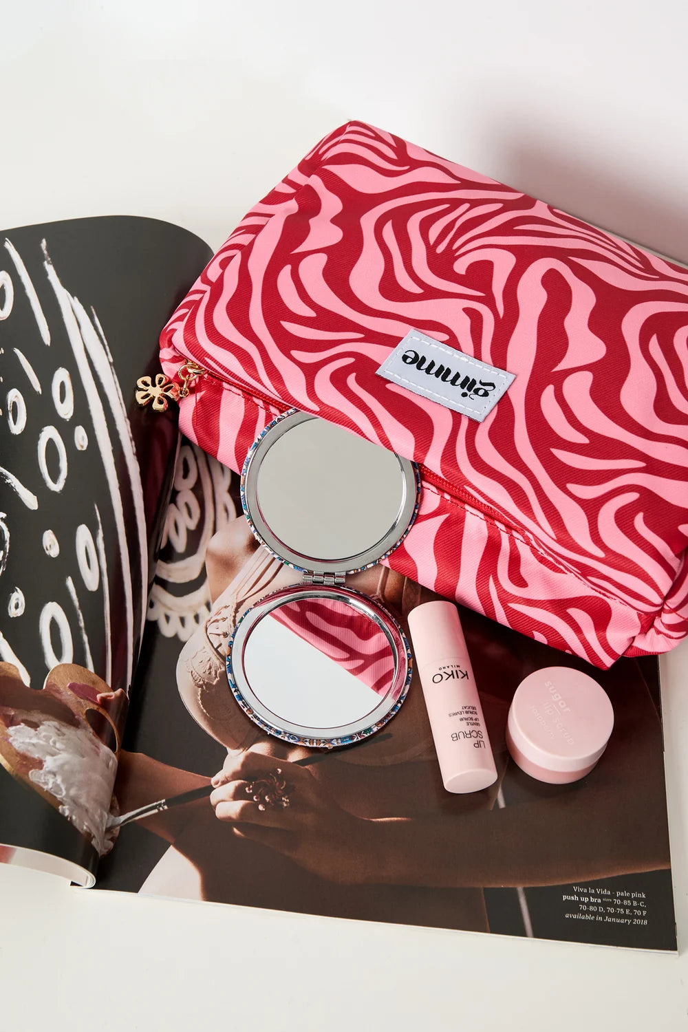Makeup tas zebra wijnrood/roze