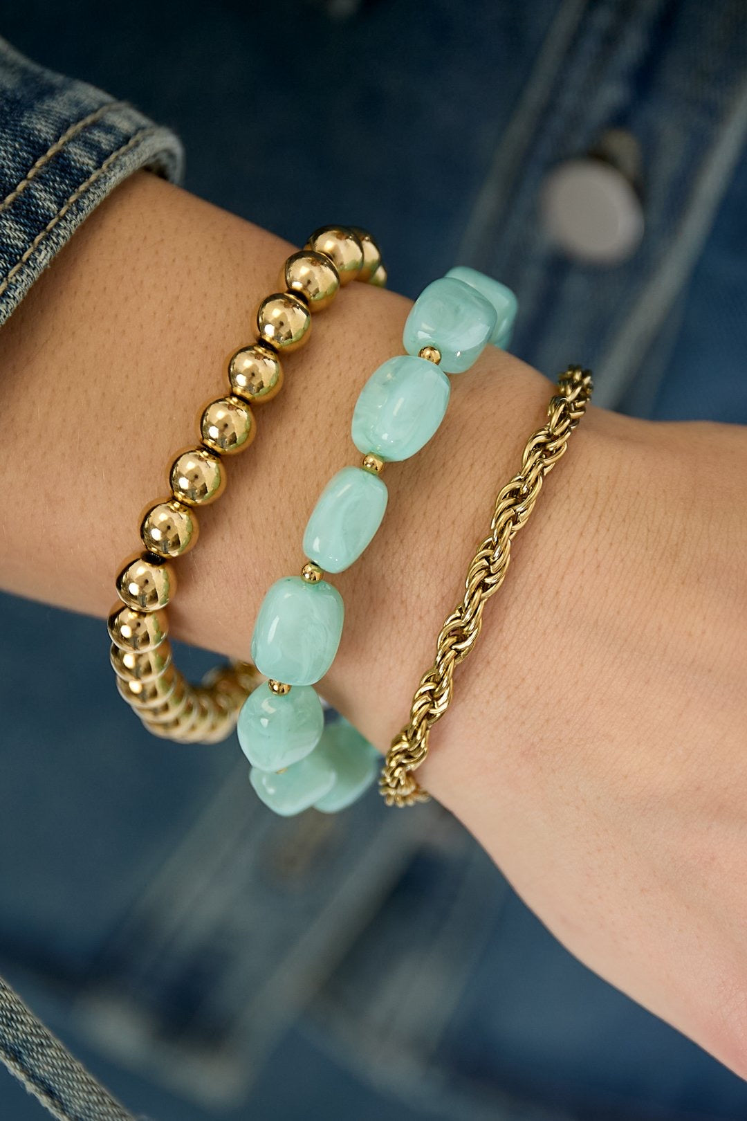 Armbandenset met asymmetrische kralen donkerbruin