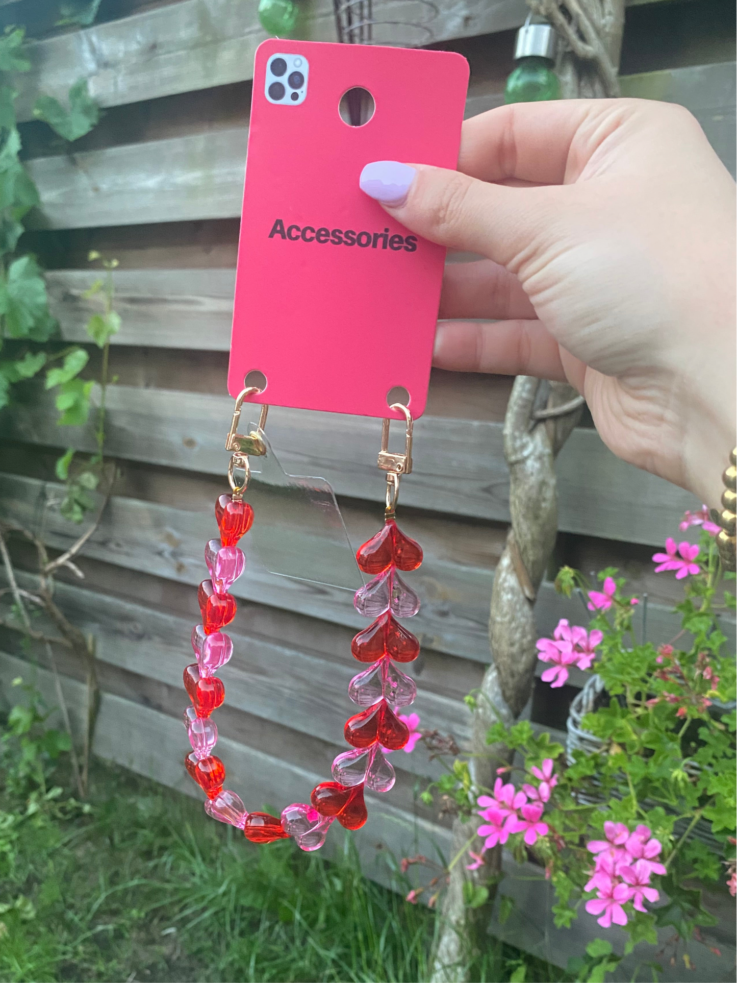 Telefoonkoord hartjes rood mix transparant