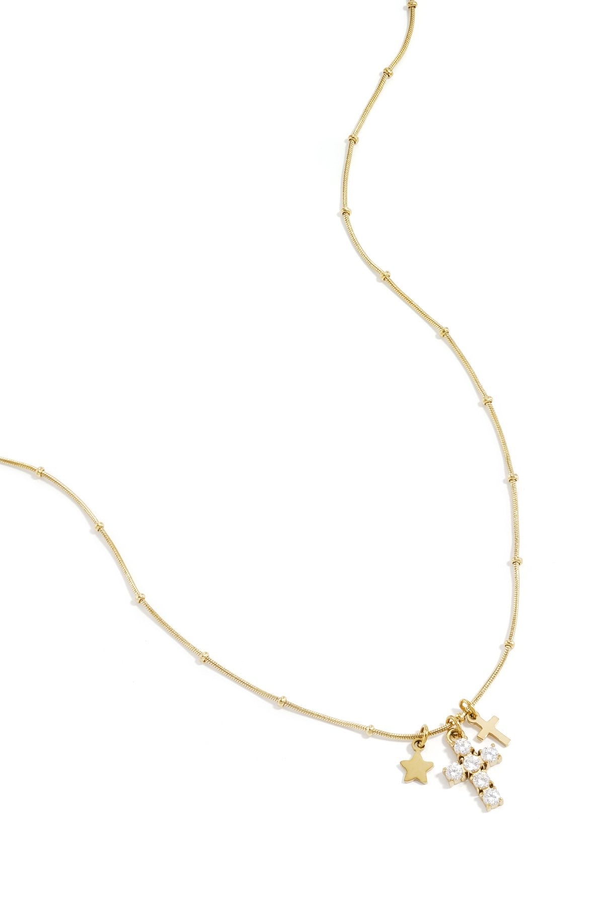 Kruis en ster charms ketting goud