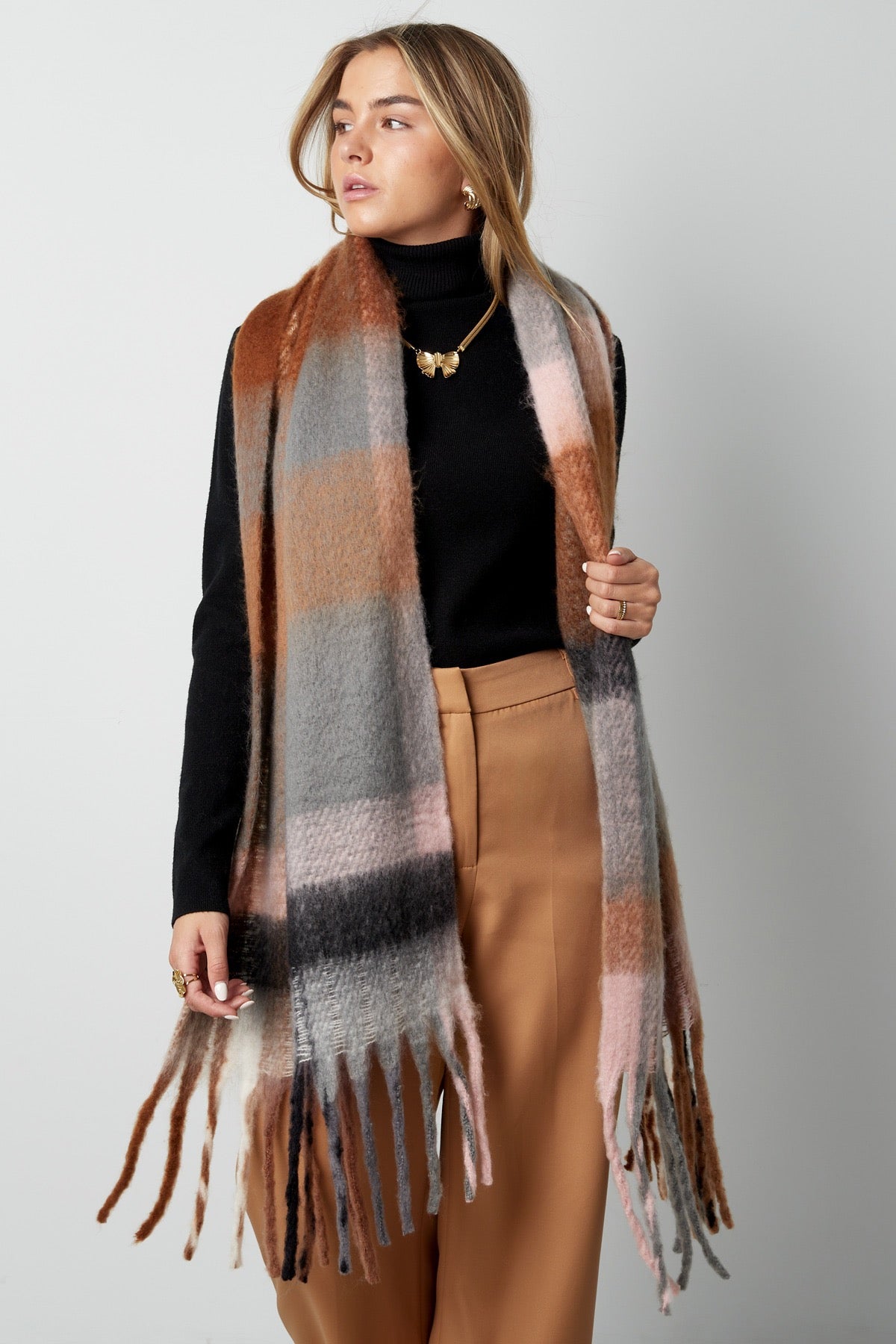 Wintersjaal color block bruin