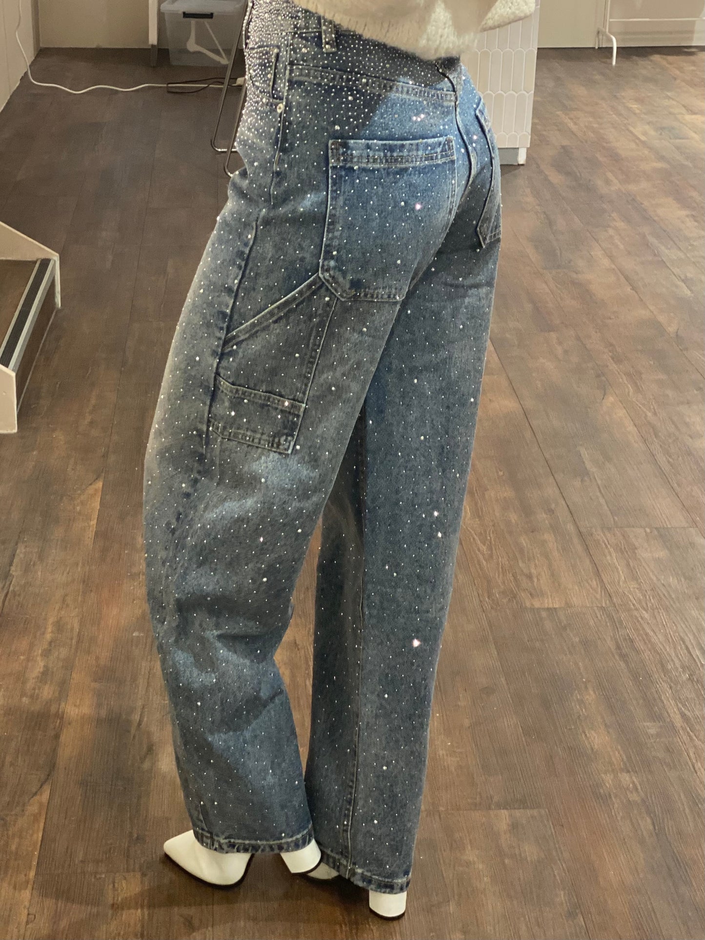 Balloon jeans blauw met glitter.