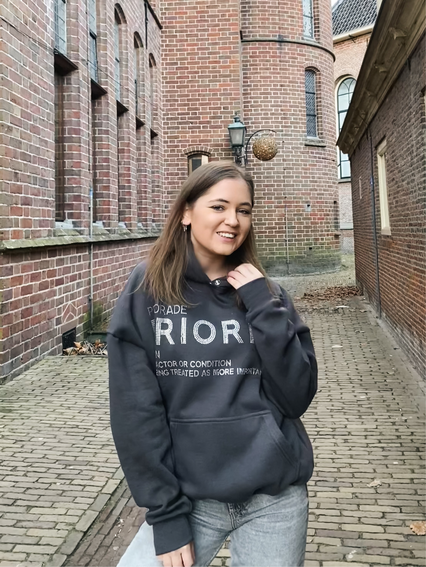 Rhinestone Hoodie by PRIORITY - Meteorite grey