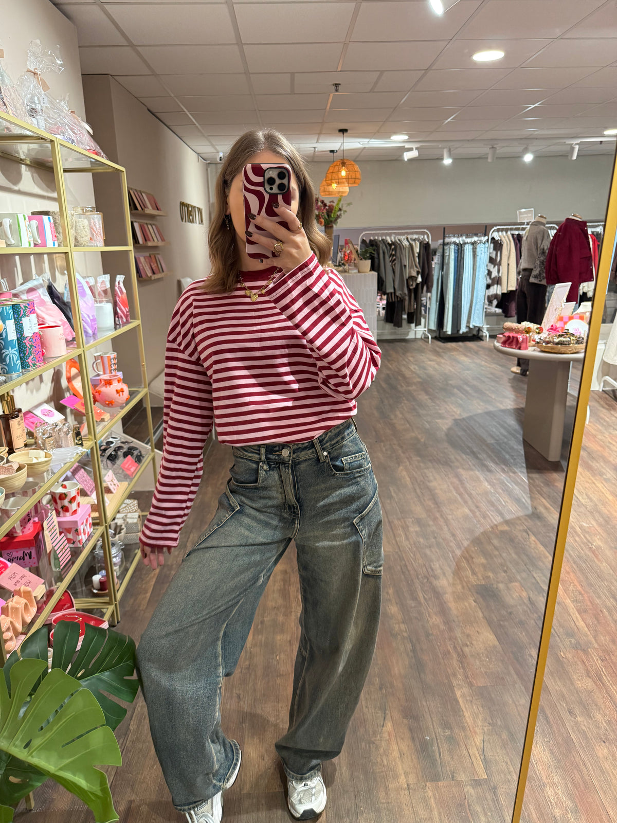 Rosie - gestreepte longsleeve roze/rood