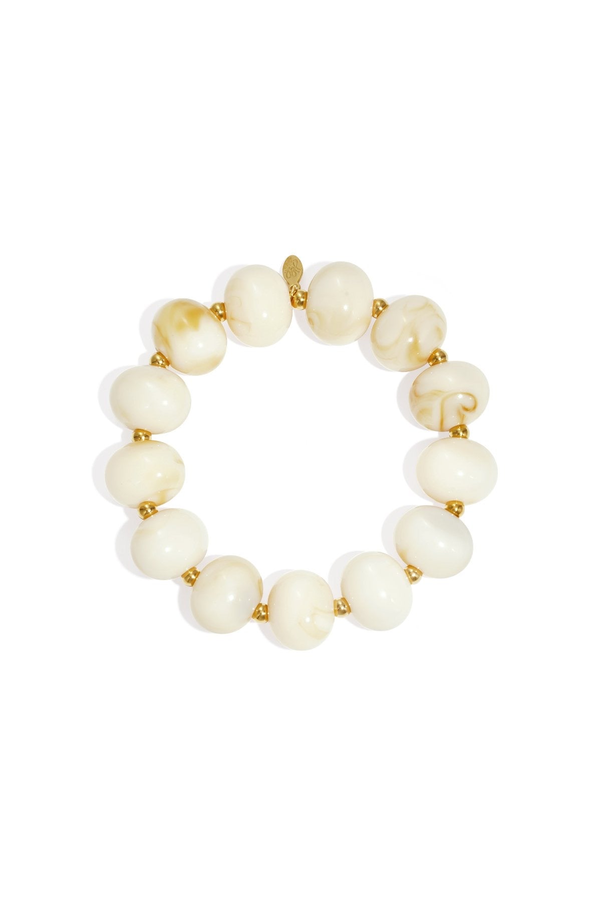 Elastieke kralenarmband met grote kralen gebroken wit