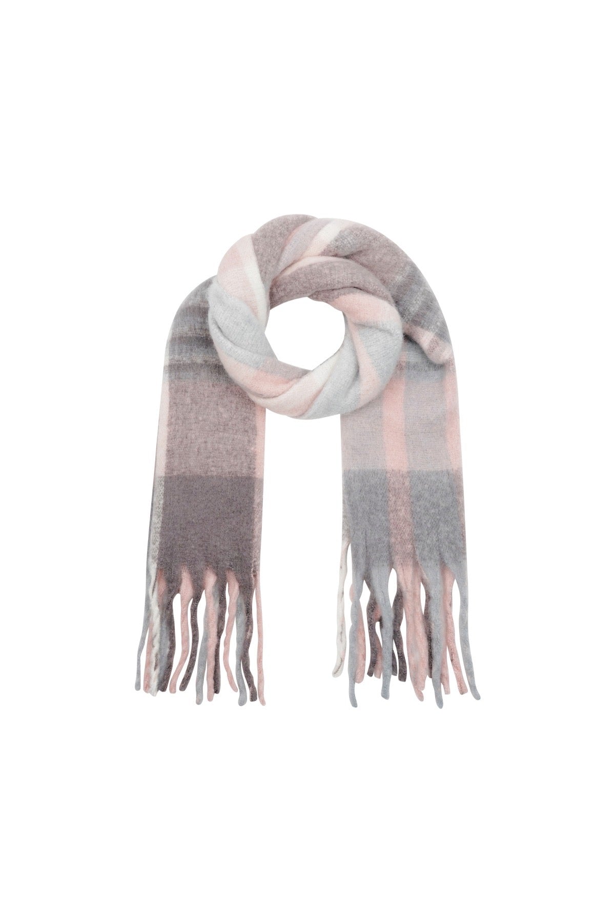 Wintersjaal gestreept roze grijs
