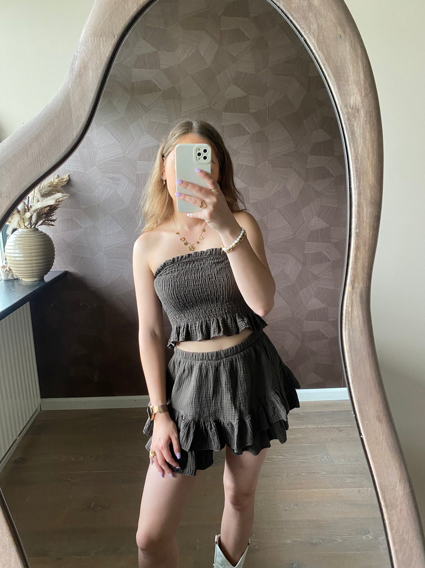 Jade - bruin co-ord setje skort en bandeau top
