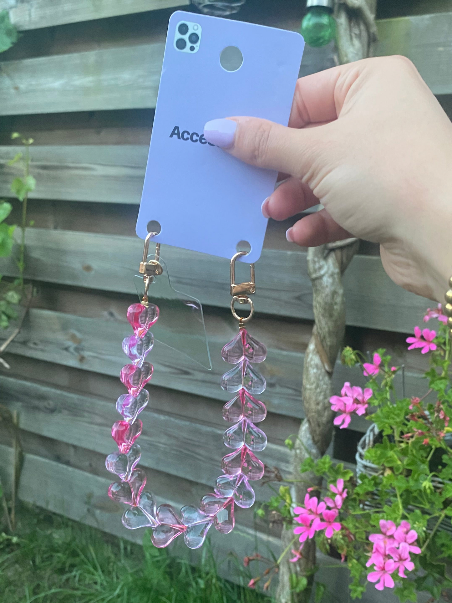 Telefoonkoord hartjes roze mix transparant
