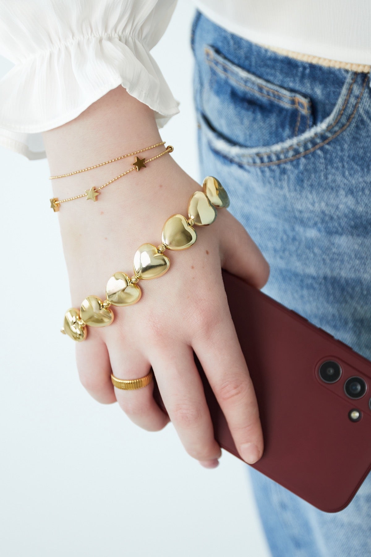 Telefoonkoord big hearts goud