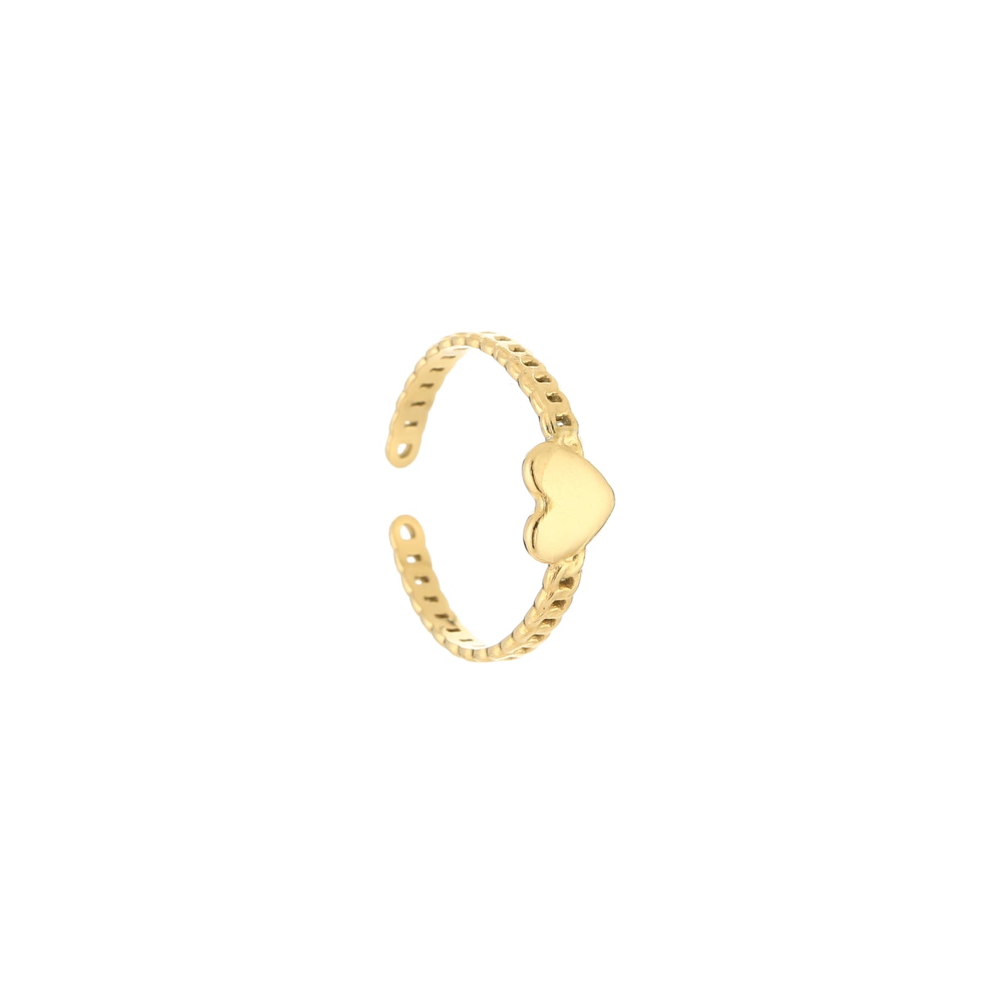 Schakel ring met hartje goud