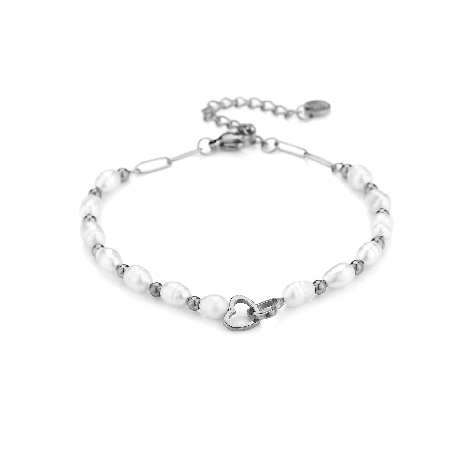 Parel met hartjes armband zilver