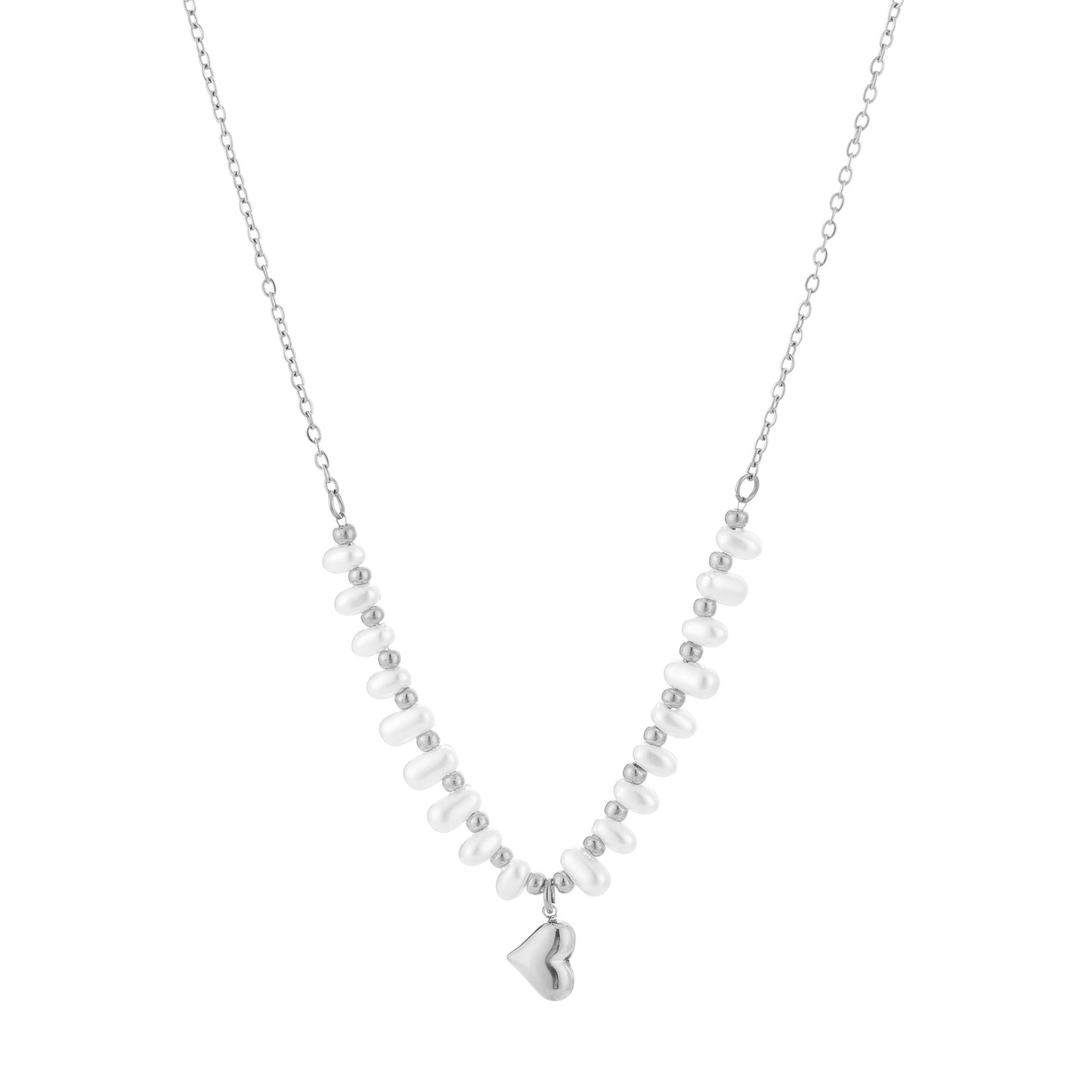 Parels en hartje ketting zilver
