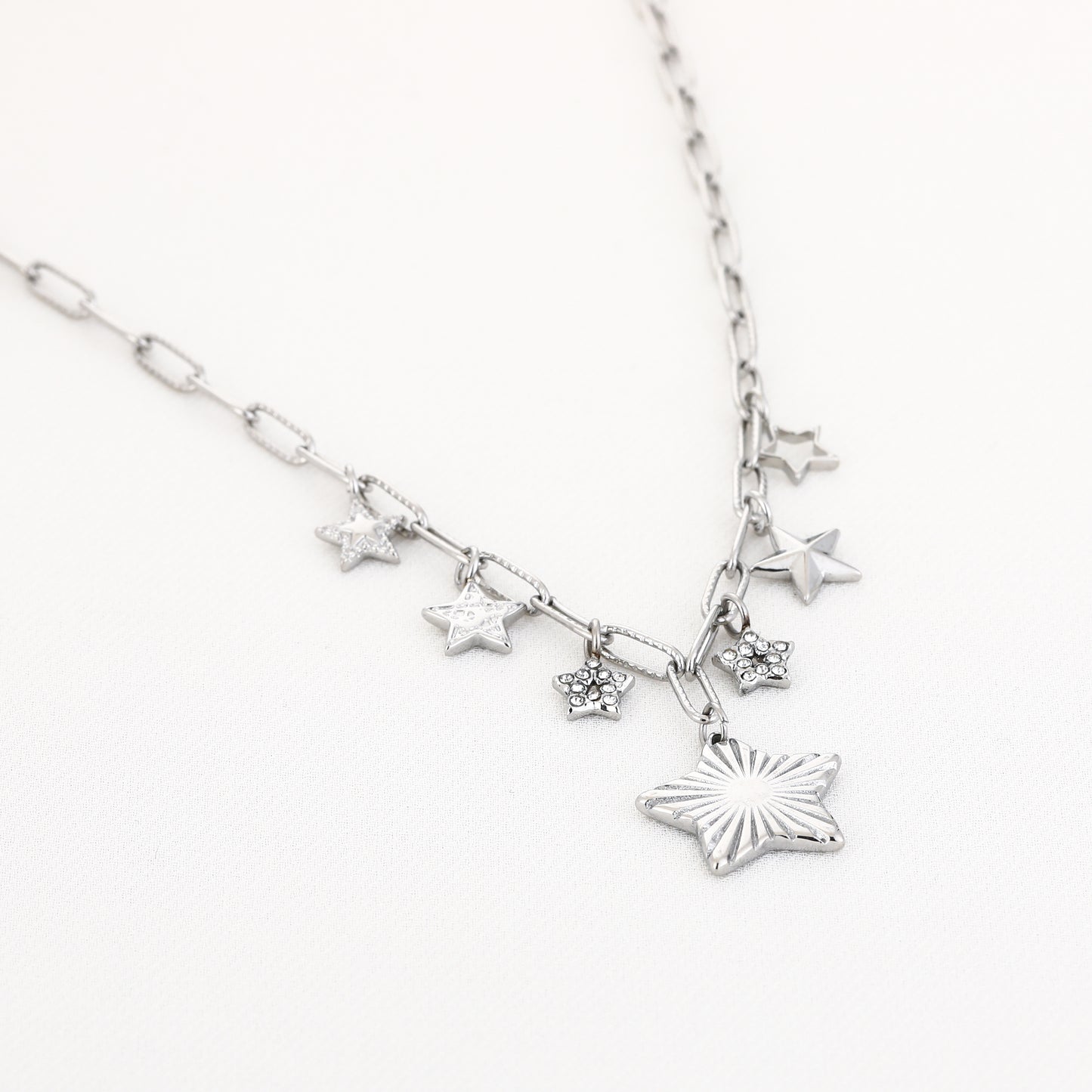 Sterren bedels ketting zilver