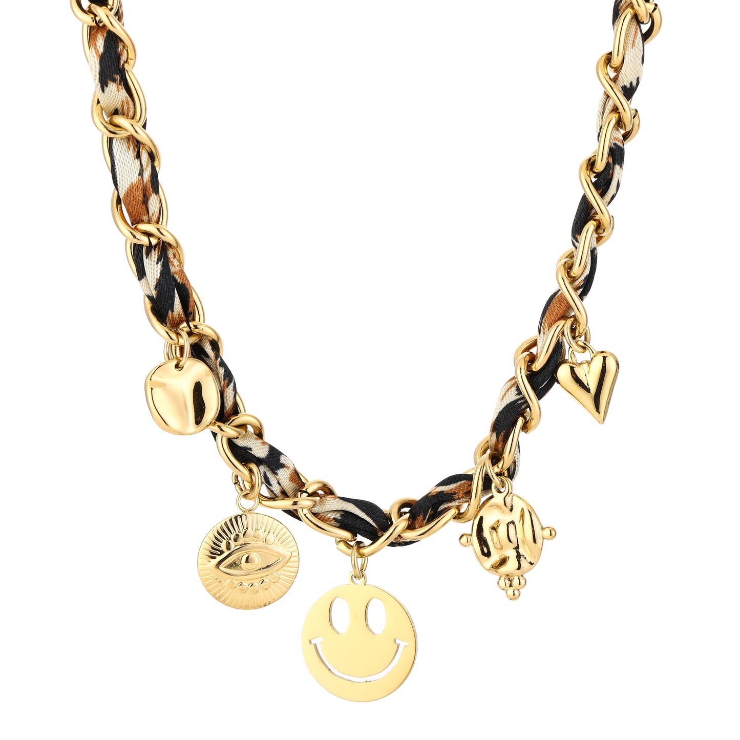 Panter met smiley bedel ketting goud