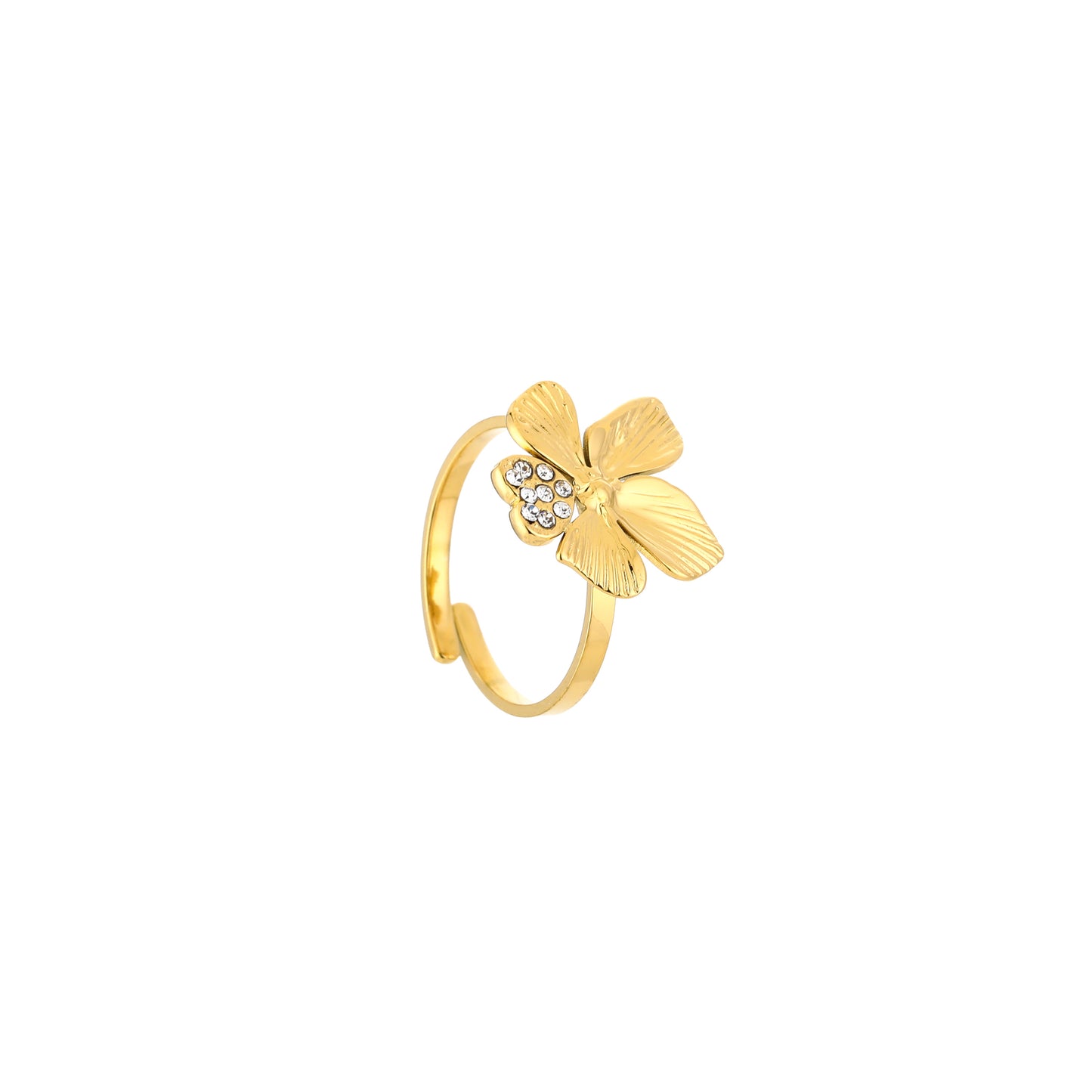 Bloem met steentjes ring goud