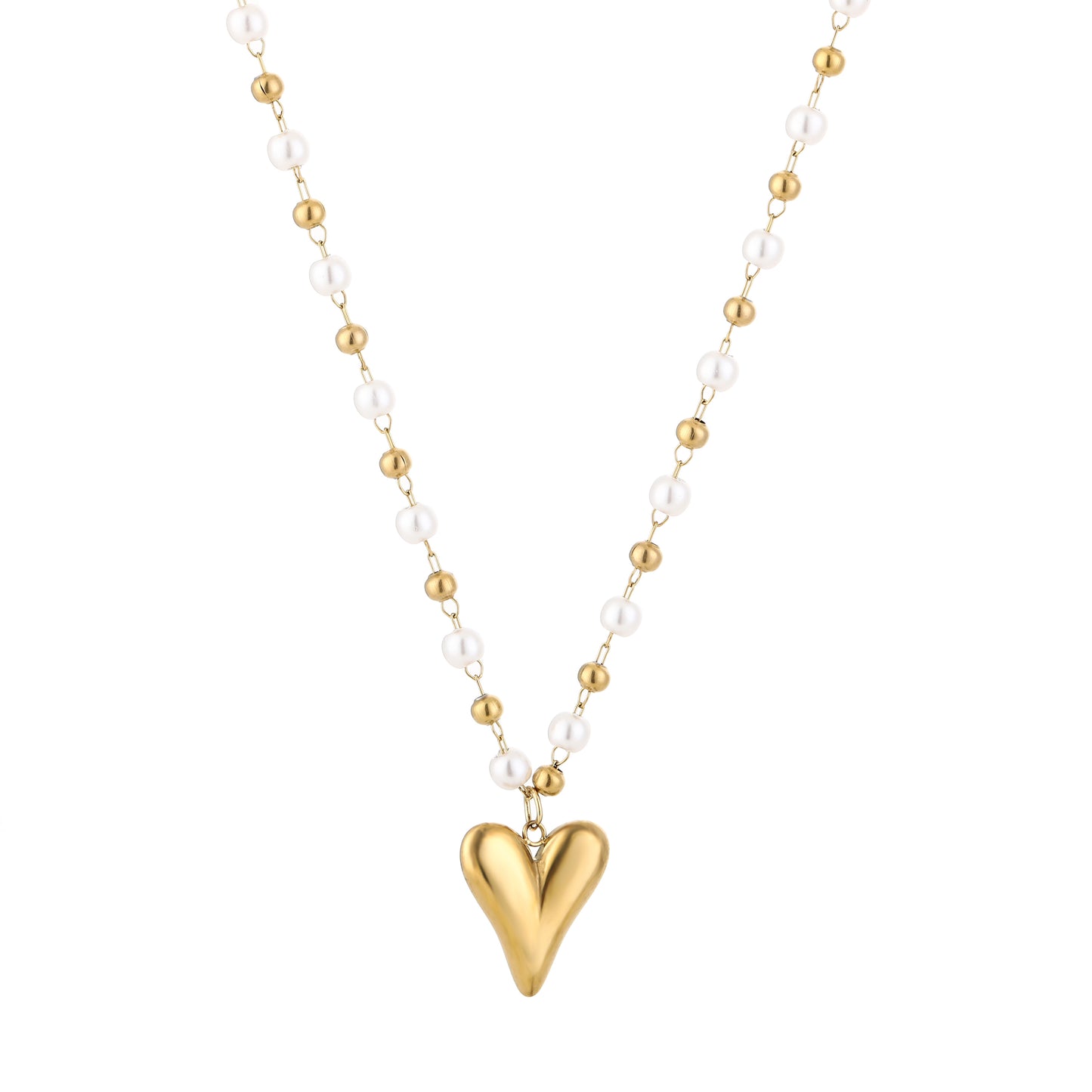 Parel en kralen met hart bedel ketting goud