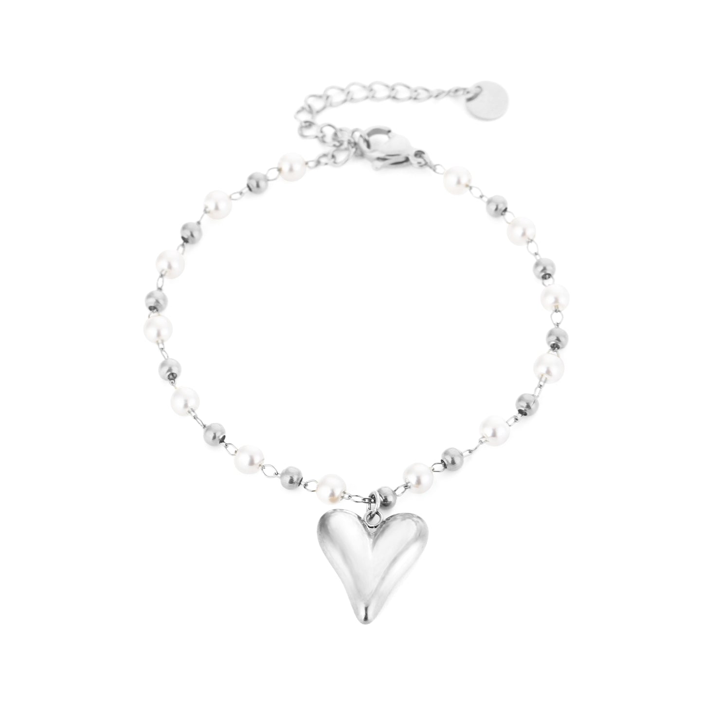 Parel en kralen armband met hart zilver
