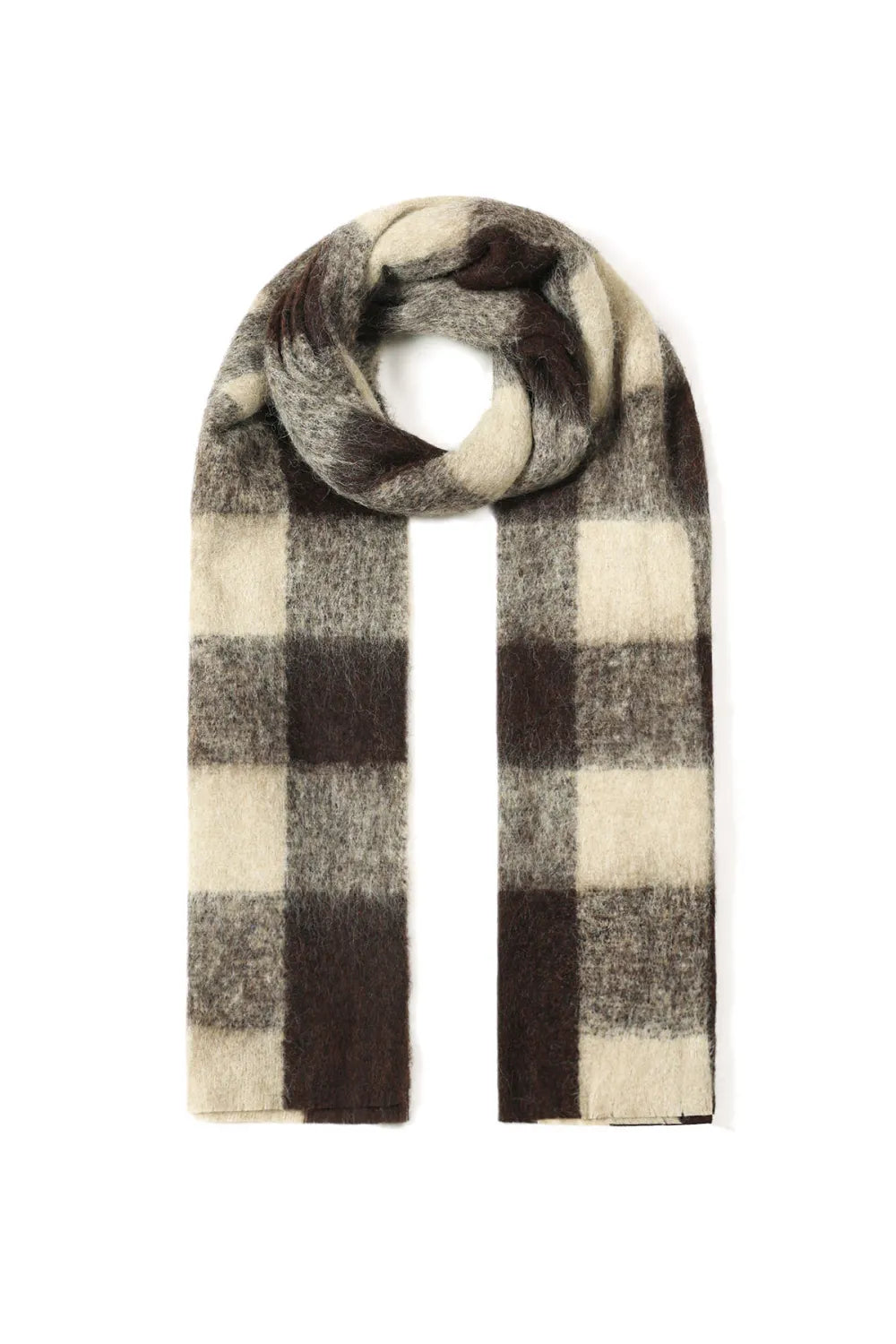 Wintersjaal met ruiten donkerbruin