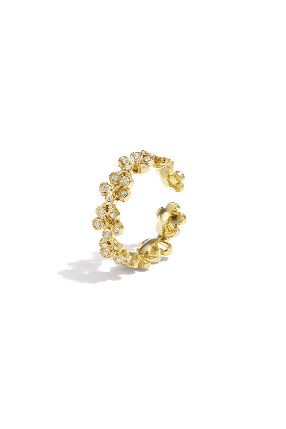 Strass bloemen ring goud