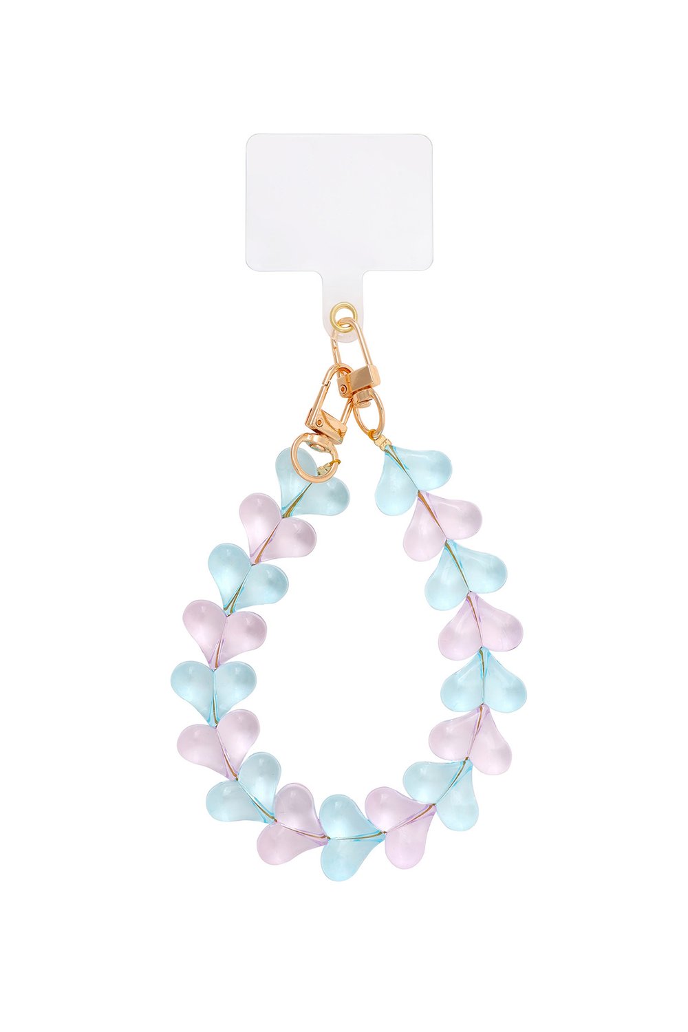 Telefoonkoord hartjes roze blauw transparant