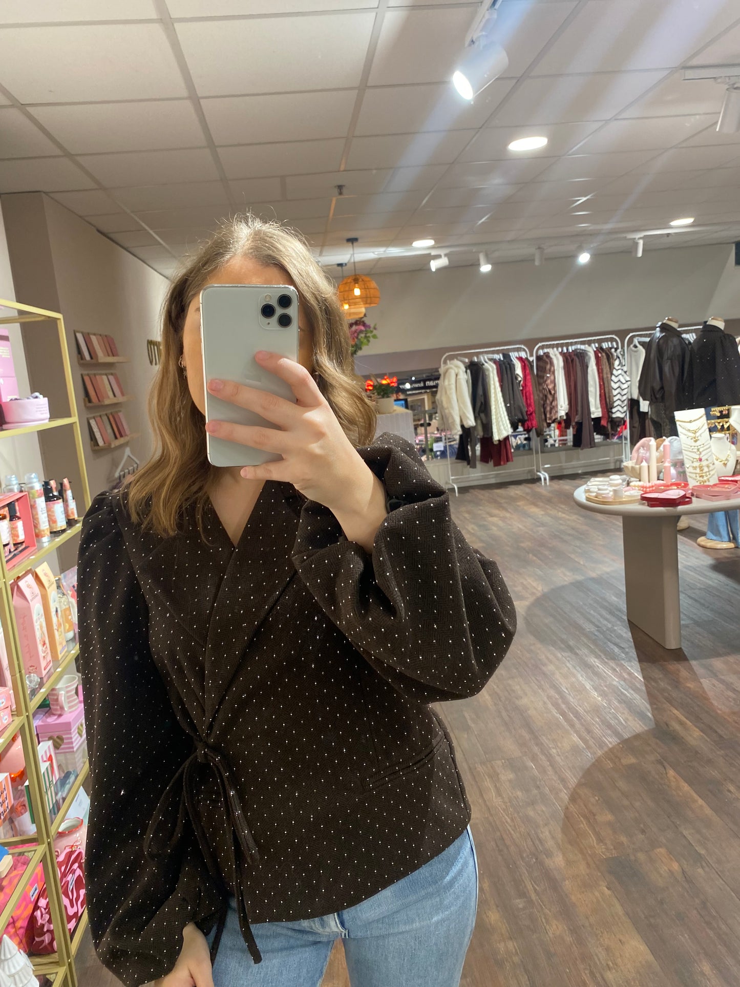 Chic visgraat jasje met subtiele glans, perfect voor werk, diner of kerst