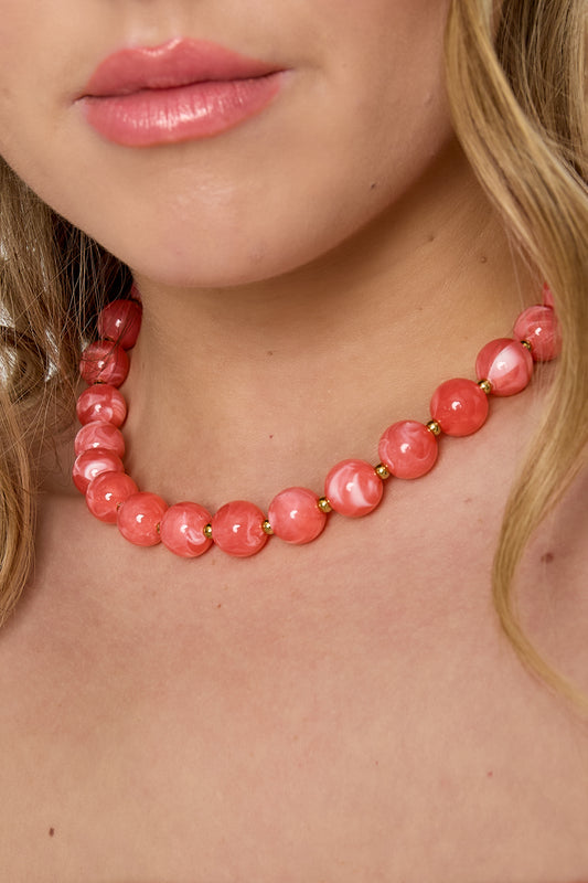 Kralenketting met gouden kraaltjes watermeloen rood