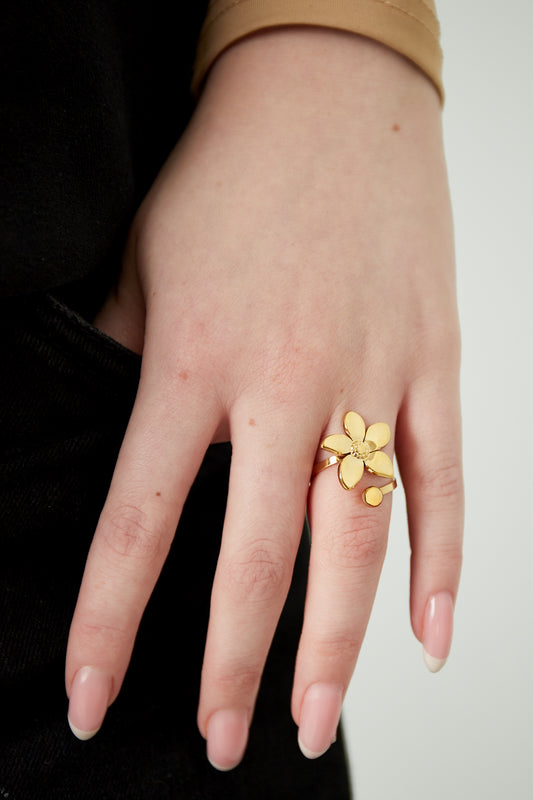 Flower dot ring goud