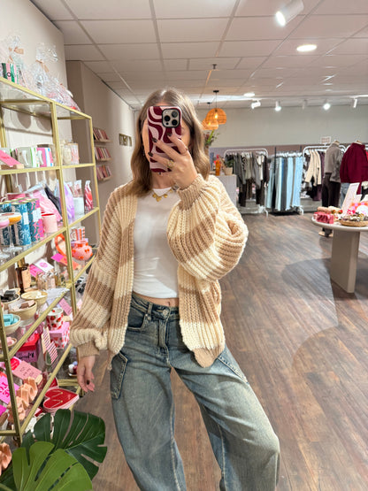 Beau - chunky gestreepte cardigan creme/bruin