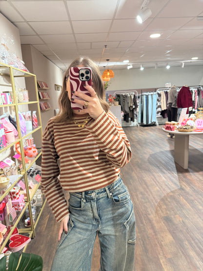 Rosie - gestreepte longsleeve camel