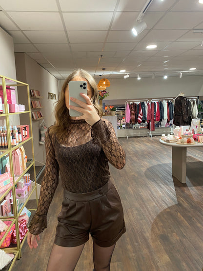 Anna - lace top chocolade bruin