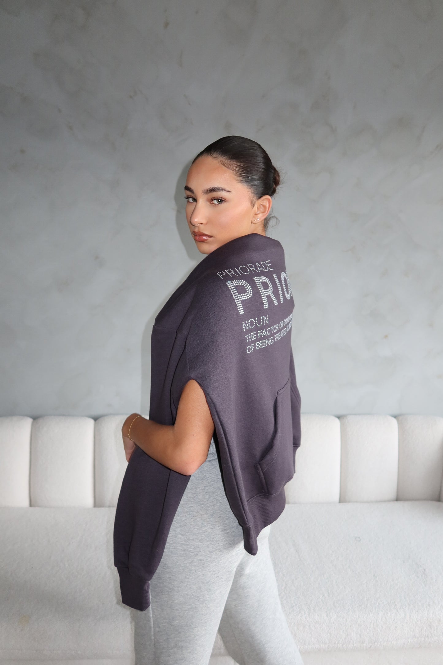 Rhinestone Hoodie by PRIORITY - Meteorite grey