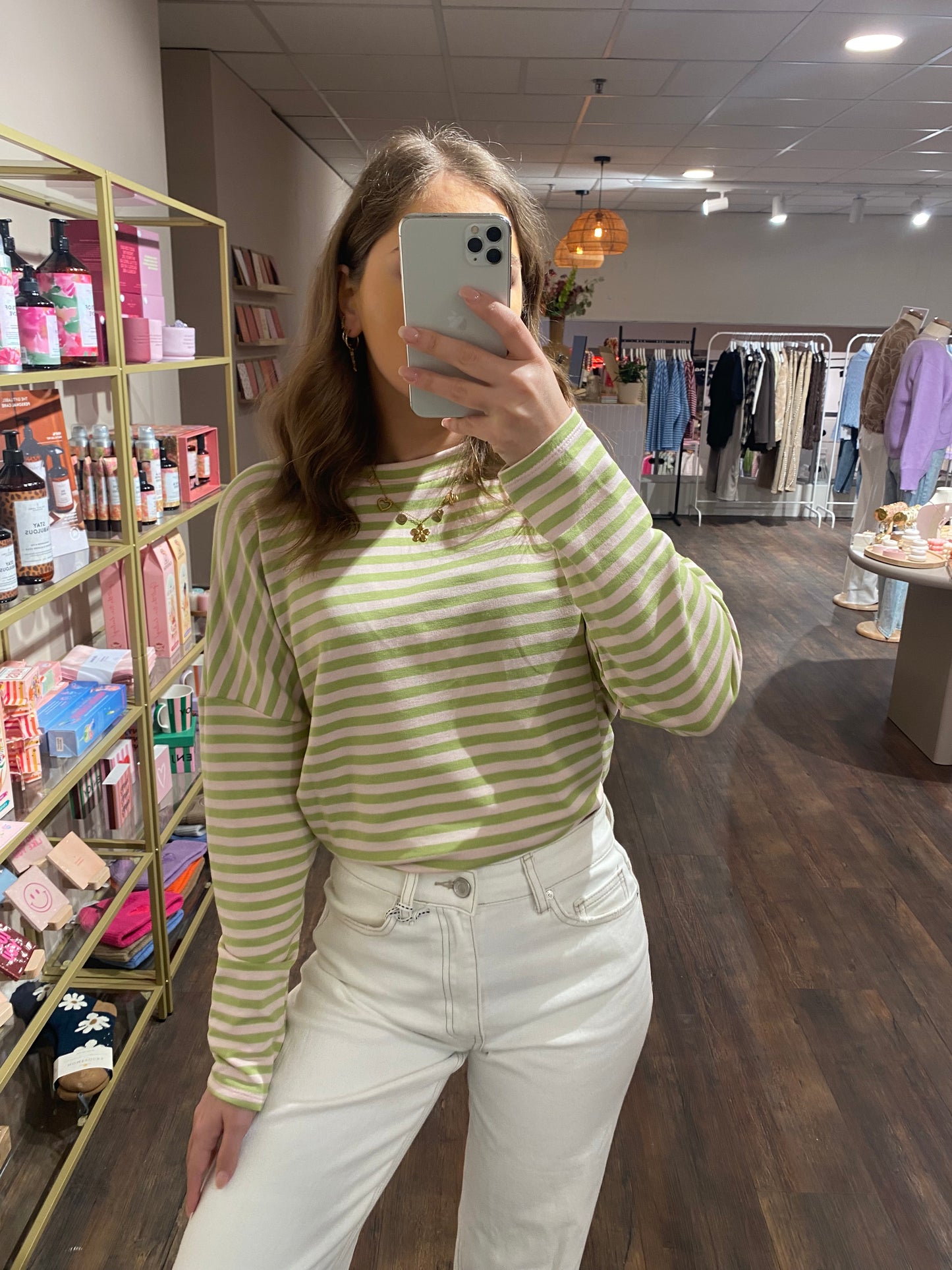 Leah - gestreepte top groen