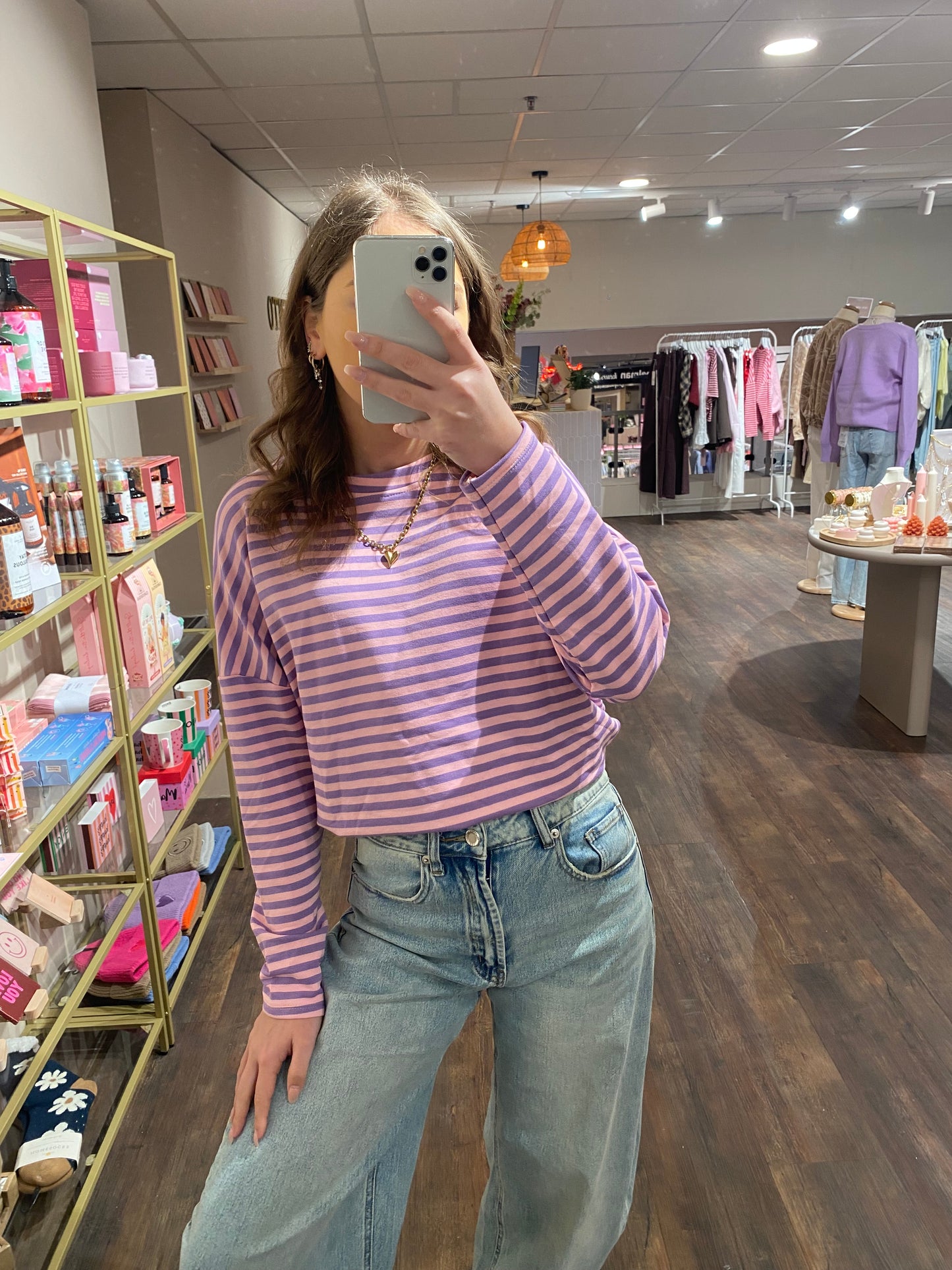 Leah - gestreepte top roze/paars